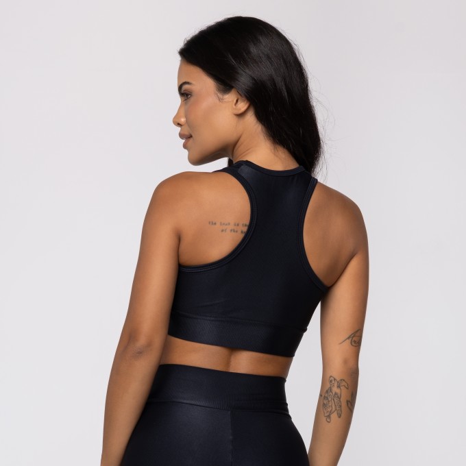 Top Nadador Preto com Recorte Abaixo do Busto Wonder