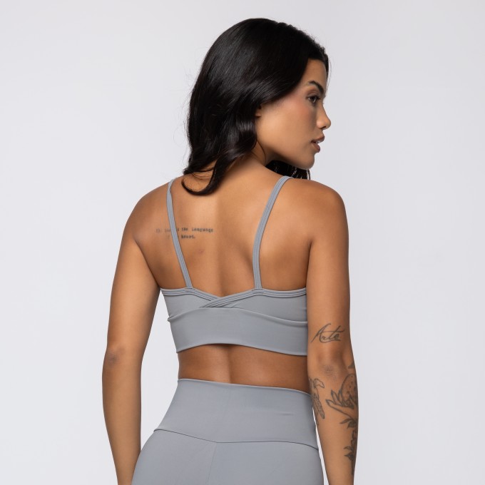 Top Cinza  Lua Nova Athletic Franzido em Poliamida
