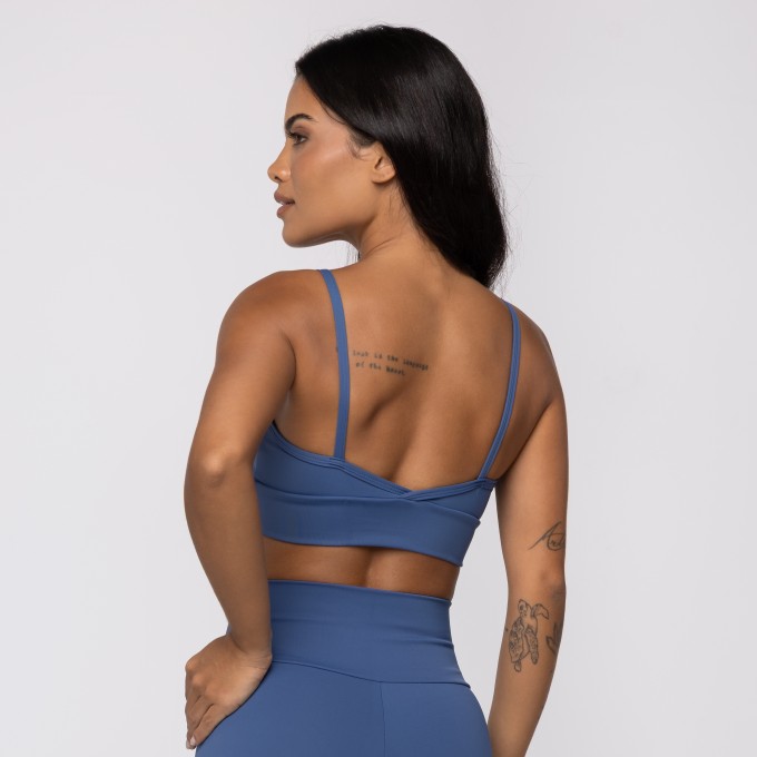 Top Azul Luxo Athletic Franzido em Poliamida