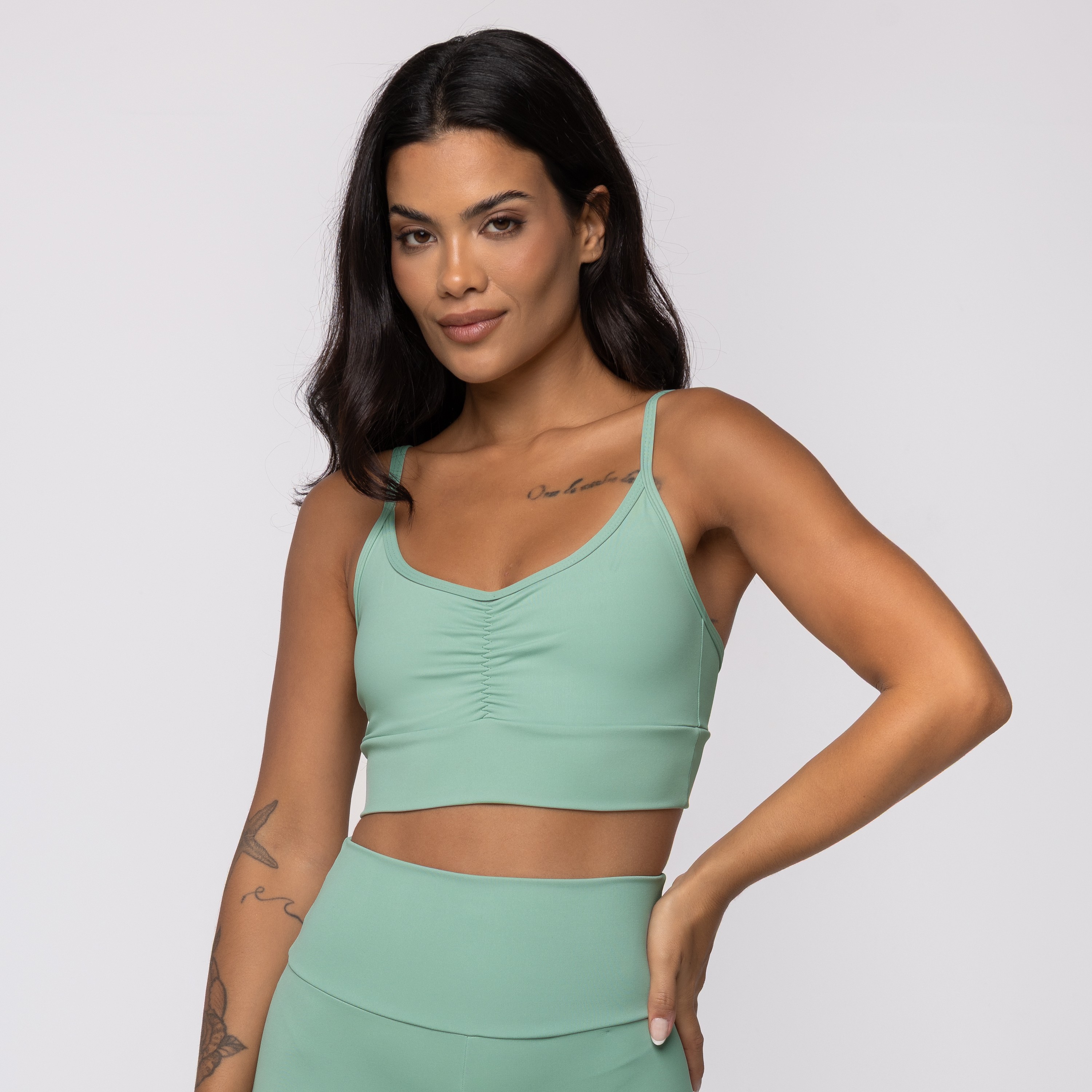 Top Verde Menta Athletic Franzido em Poliamida