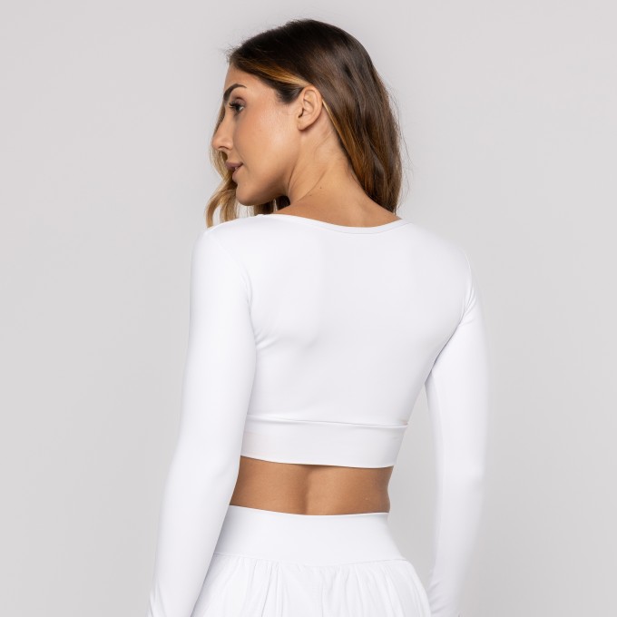 Top Branco Manga Longa Athletic em Poliamida