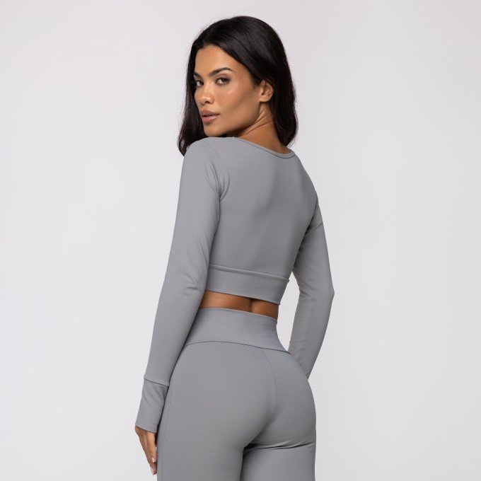 Top Cinza Lua Nova Manga Longa Athletic em Poliamida