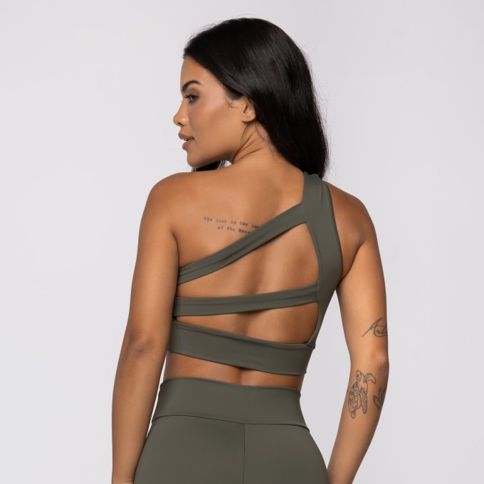 Top Verde Major Assimétrico com Recortes nas Costas