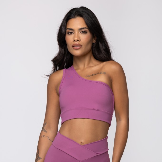 Top Rosa Mauve Assimétrico com Recortes nas Costas