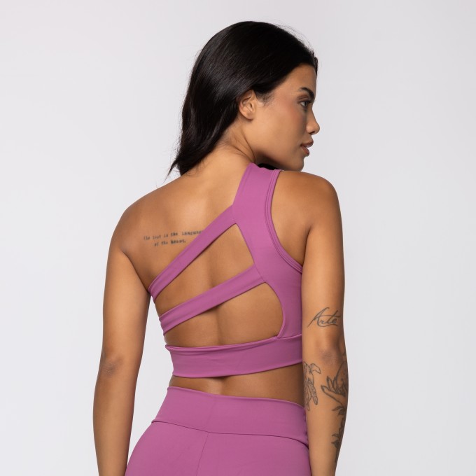 Top Rosa Mauve Assimétrico com Recortes nas Costas