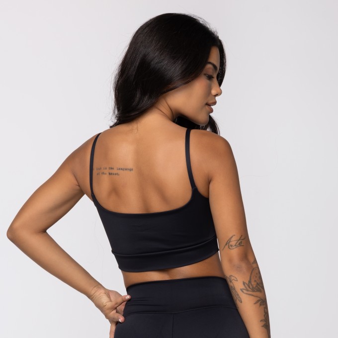 Top Preto com Alças Finas em Poliamida