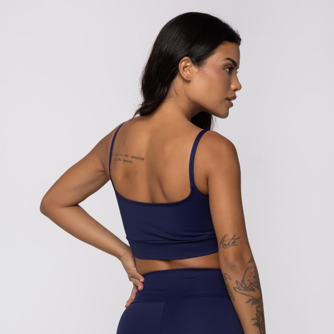 Top Marinho com Alças Finas em Poliamida