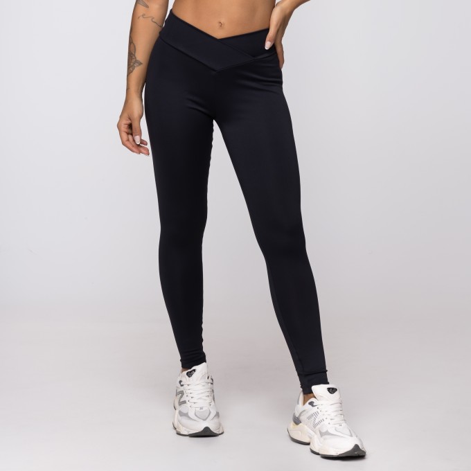 Calça Legging Preta Cós Cruzado