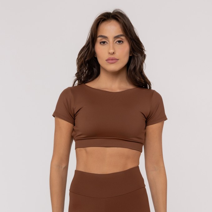 Cropped Classic Decote Costas Marrom