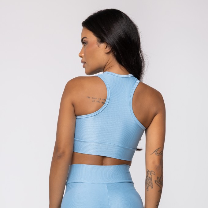 Top Nadador Azul Celeste Com Recorte Abaixo do Busto Wonder