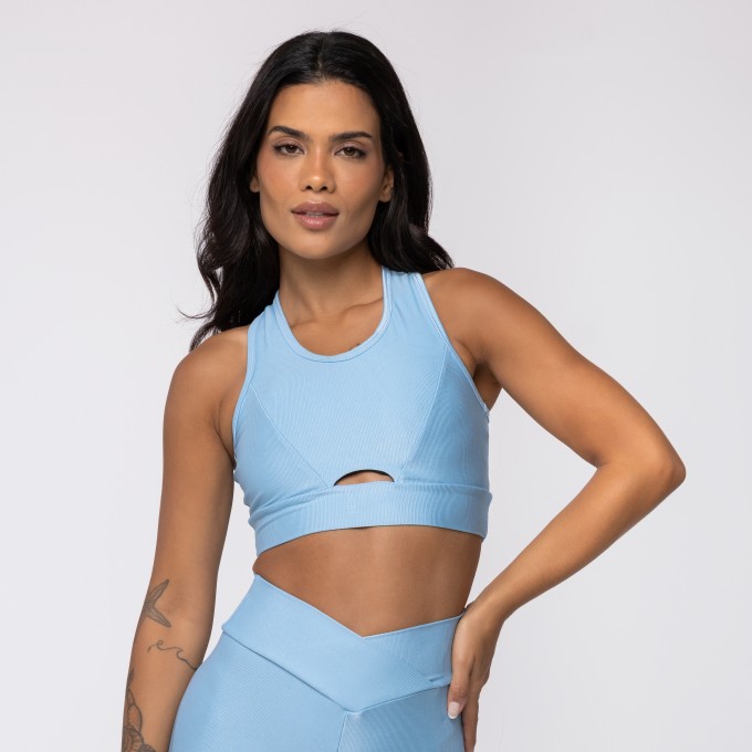 Top Nadador Azul Celeste Com Recorte Abaixo do Busto Wonder