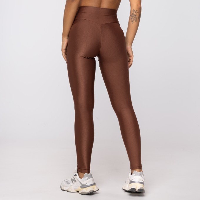Calça Legging Marrom Bronze Wonder Detalhe em V nas Costas