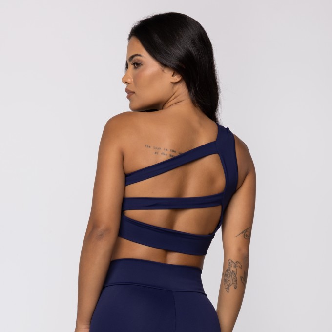 Top Azul Marinho Assimétrico com Recortes nas Costas