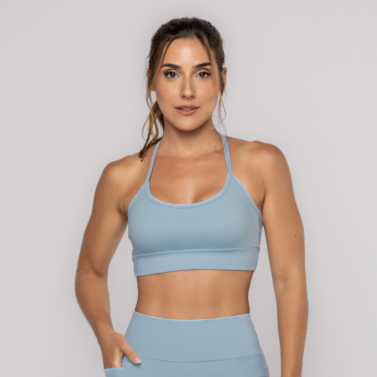 Top Azul Bem Estar Com Alça Fina e Decote