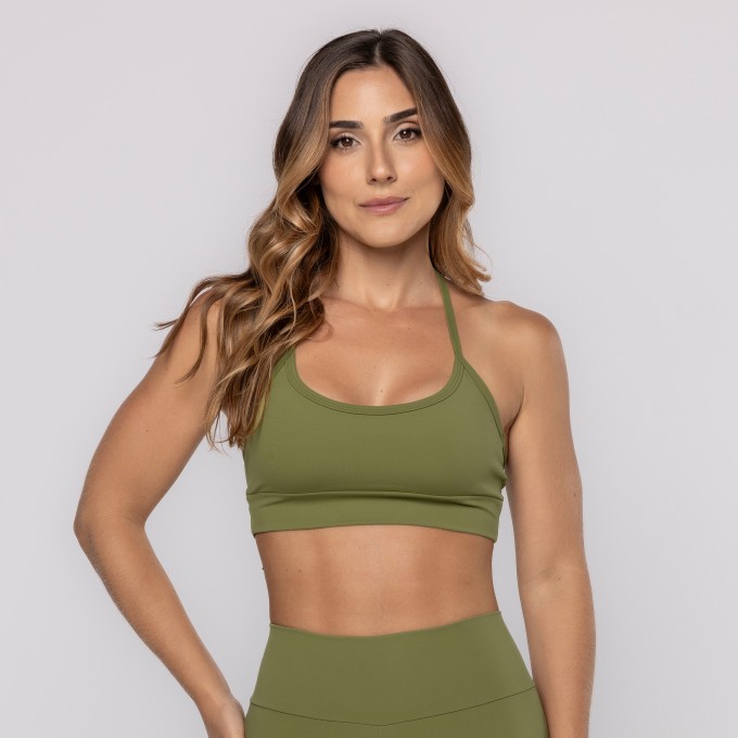 Top Verde Covert Com Alça Fina e Decote