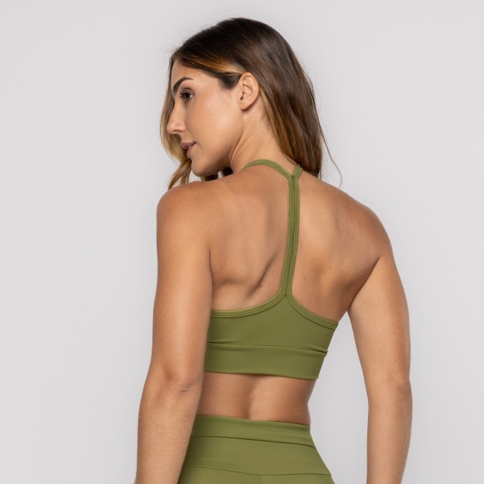 Top Verde Covert Com Alça Fina e Decote