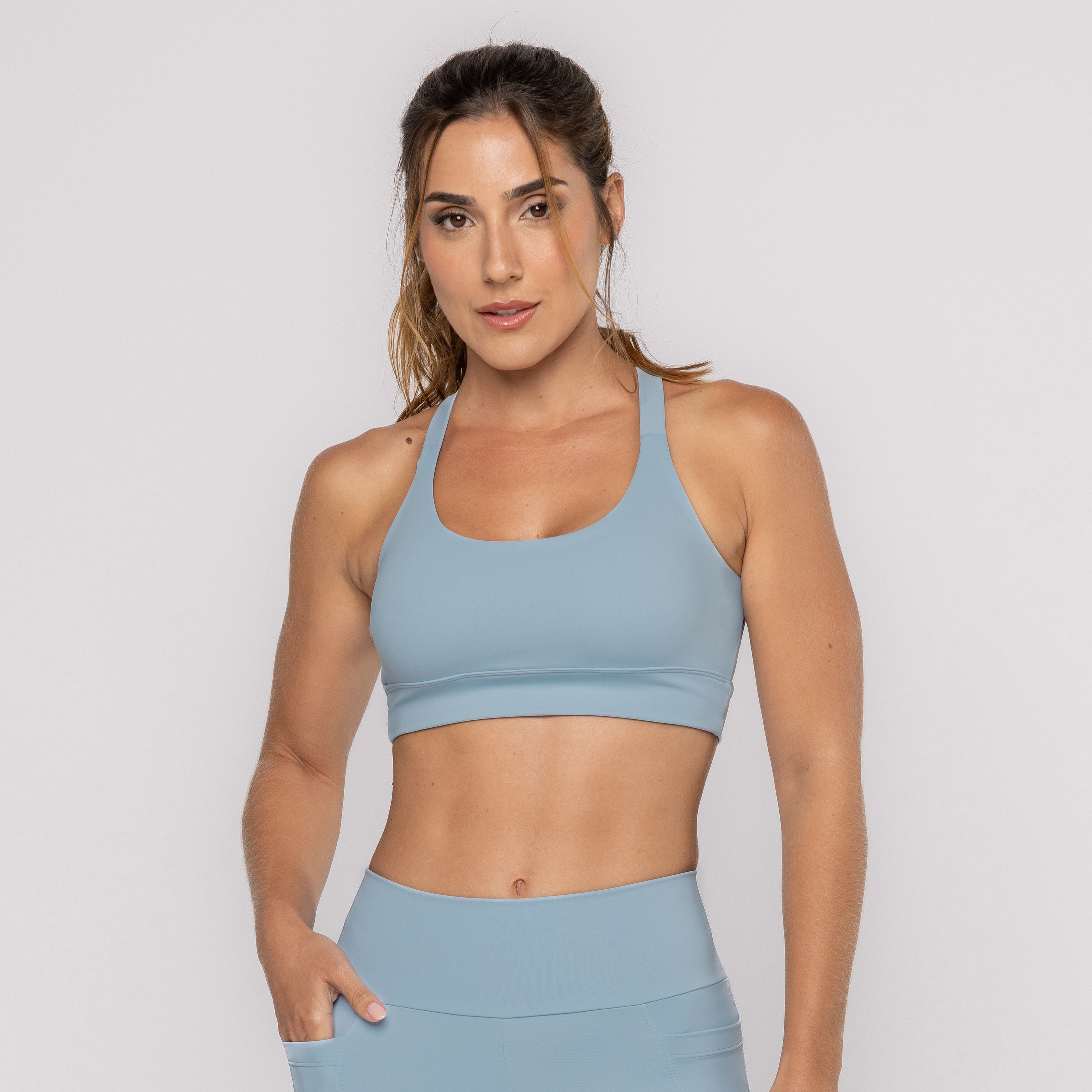 Top Azul Bem Estar Com Bolso e Alças Cruzadas