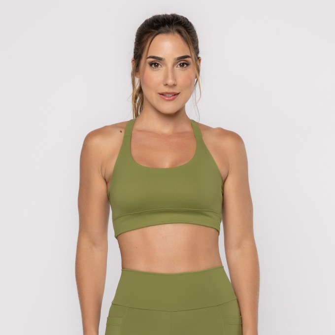 Top Verde Covert Com Bolso e Alças Cruzadas