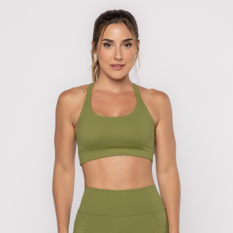 Top Verde Covert Com Bolso e Alças Cruzadas