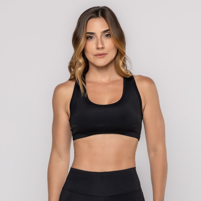 Top Preto Com Bolso e Decote Nadador