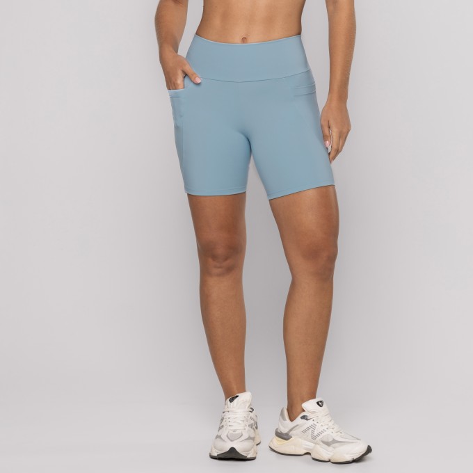 Short Azul bem Estar Com Bolsos Laterais E Nas Costas