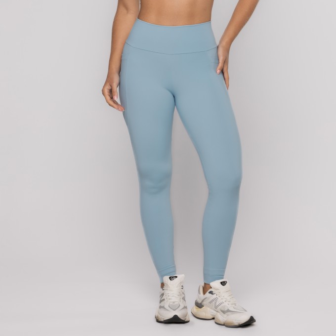 Calça Legging Azul Bem Estar Com Bolso Laterais E Nas Costas