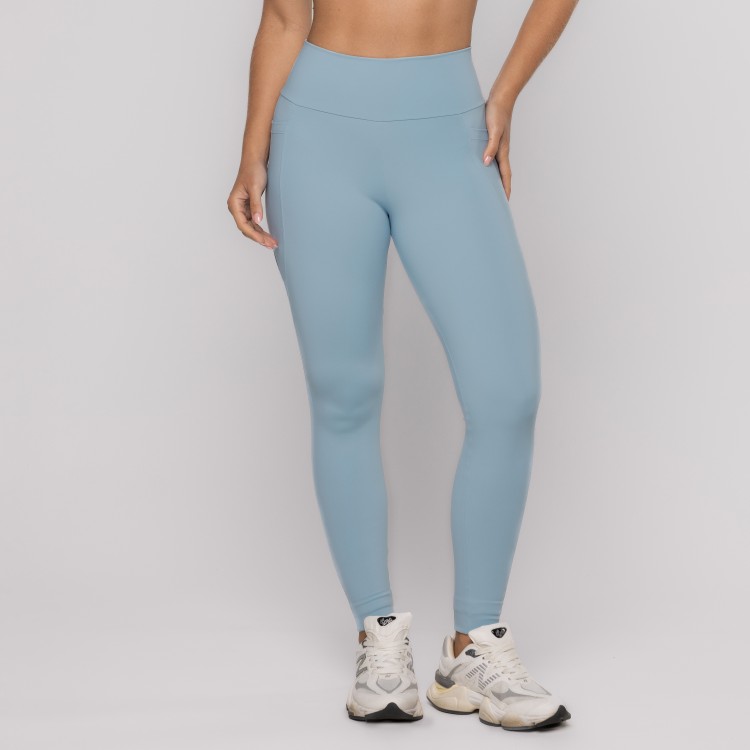 Calça Legging Azul Bem Estar Com Bolso Laterais E Nas Costas