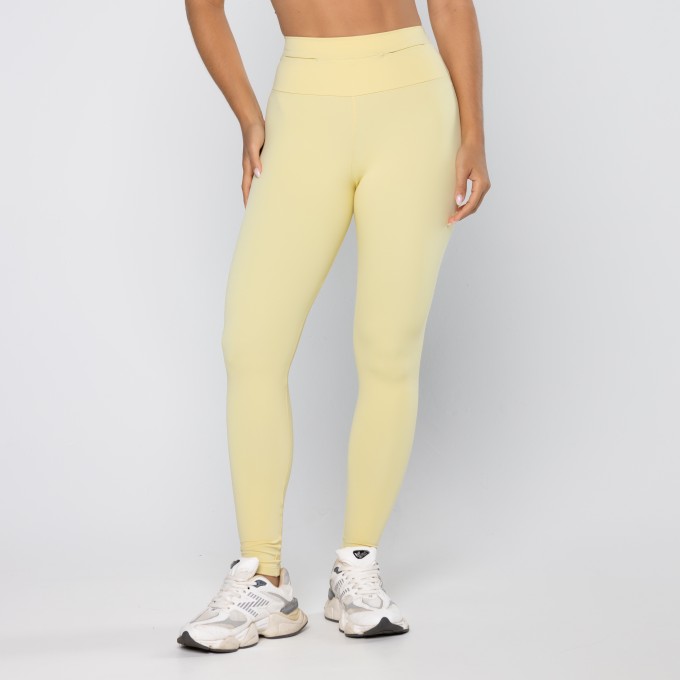 Calça Legging Force Com Bolsos No Cós Amarelo Baby