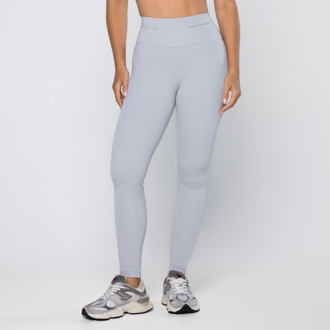 Calça Legging Force Com Bolsos No Cós Cinza Suave