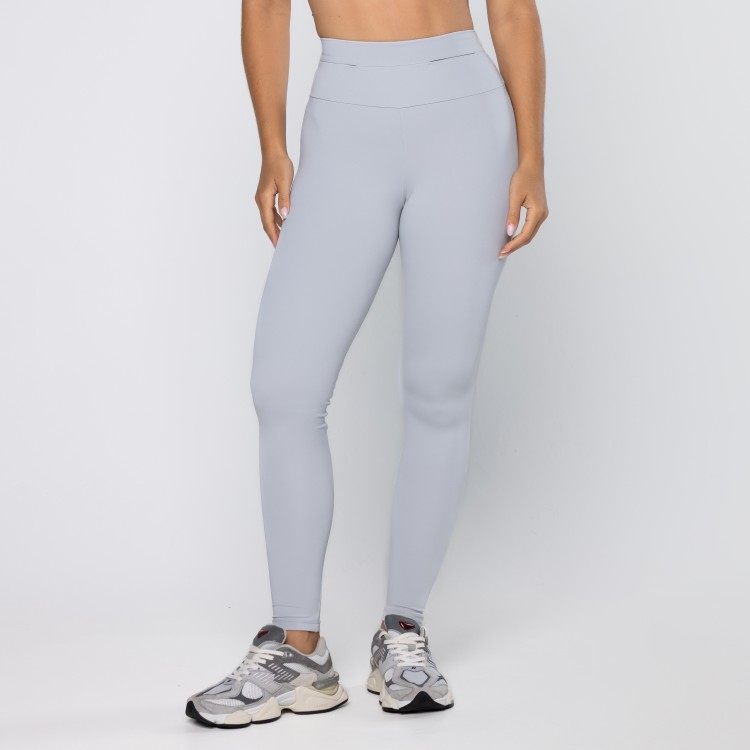 Calça Legging Force Com Bolsos No Cós Cinza Suave