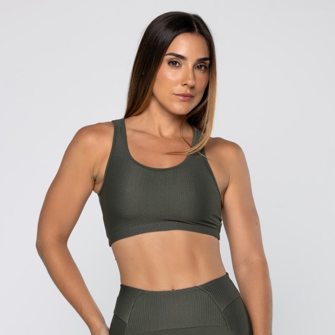 Top Force Texturizado Com Decote Assimétrico Verde Pinho