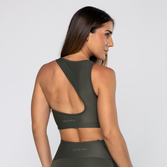 Top Force Texturizado Com Decote Assimétrico Verde Pinho