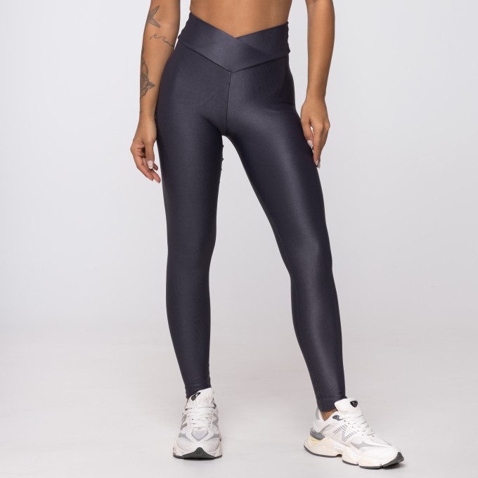 Calça Legging Cinza Carbox Wonder Cós Cruzado