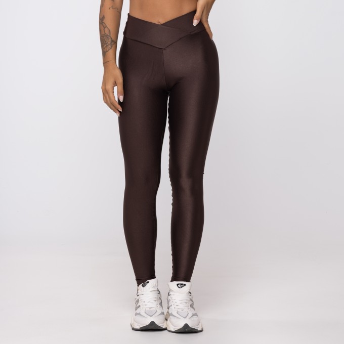 Calça Legging Marrom Coffee Wonder Cós Cruzado