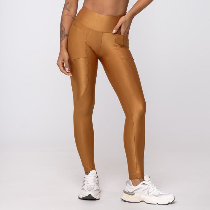 Calça Legging Conhaque Wonder com Bolso Lateral